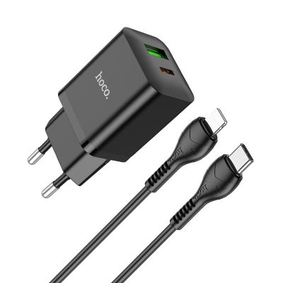 Įkroviklis Hoco N28 20W USB-C / USB-A + USB-C to Lightning cable 1.0m juodas