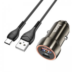 Automobilinis įkroviklis Hoco Z46A USB-A / Type-C PD20W+QC3.0 + Type-C pilkas
