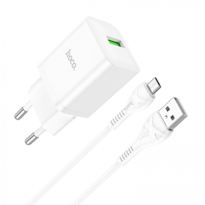 Įkroviklis Hoco N26 18W USB-A + USB-A to MicroUSB cable 1.0m baltas