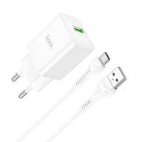 Įkroviklis Hoco N26 18W USB-A + USB-A to USB-C cable 1.0m baltas