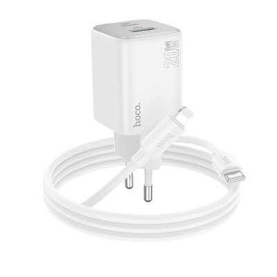 Įkroviklis Hoco N41 20W GaN USB-A / USB-C + USB-C to Lightning cable 1.0m baltas