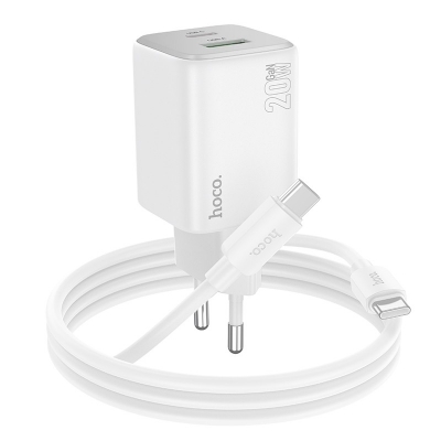 Įkroviklis Hoco N41 20W GaN USB-A / USB-C + USB-C to USB-C cable 1.0m baltas