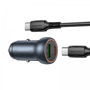 Automobilinis įkroviklis Borofone BZ32A USB-C / USB-A 30W + USB-C to Lightning cable pilkas