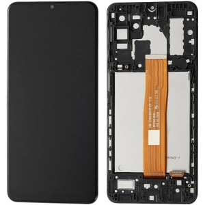 Ekranas Samsung A127 A12s 2021 su lietimui jautriu stikliuku su rėmeliu juodas