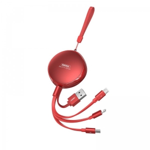 USB kabelis Remax (RC-185th) 3in1 lightning+micro+type-C (2.1A) raudonas 1M