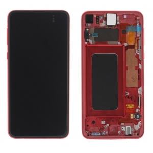 Ekranas Samsung G970F S10e su lietimui jautriu stikliuku ir rėmeliu raudonas (Cardinal Red) originalus (used Grade A)