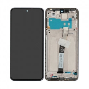 Ekranas Xiaomi Redmi Note 9 Pro su lietimui jautriu stikliuku su rėmeliu White originalus (service pack)