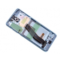 Ekranas Samsung G981F / G980F S20 su lietimui jautriu stikliuku ir rėmeliu Cloud Blue originalus (service pack)