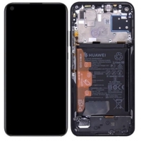 Ekranas Huawei P40 Lite su lietimui jautriu stikliuku ir rėmeliu ir baterija Black originalus (service pack)