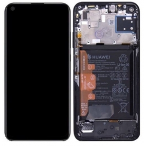 Ekranas Huawei P40 Lite su lietimui jautriu stikliuku su rėmeliu ir baterija Black originalus (service pack)