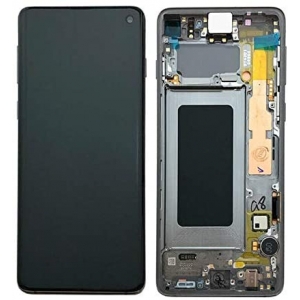Ekranas Samsung G973F S10 su lietimui jautriu stikliuku ir rėmeliu Prism Black originalus (service pack)