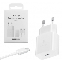 Įkroviklis originalus Samsung Fast Charging (Type-C) (EP-T1510XWEGEU) (15W) baltas + USB-C laidas su įpakavimu