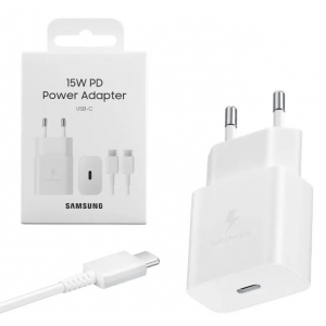 Įkroviklis originalus Samsung Fast Charging (Type-C) (EP-T1510XWEGEU) (15W) baltas + USB-C laidas su įpakavimu