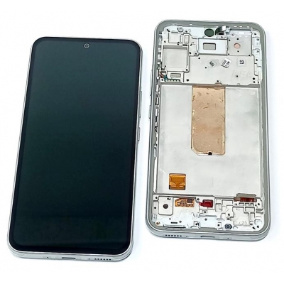 Ekranas Samsung A546 A54 5G 2023 su lietimui jautriu stikliuku ir rėmeliu White originalus (service pack)