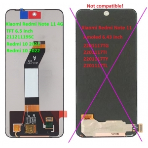 Ekranas Xiaomi Redmi 10 2021 / Redmi 10 2022 / Redmi Note 11 4G su lietimui jautriu stikliuku Black
