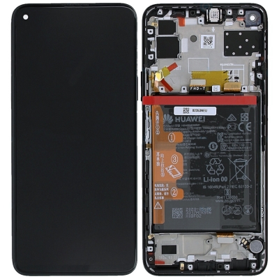 Ekranas Huawei P40 Lite 5G su lietimui jautriu stikliuku ir rėmeliu ir baterija Midnight Black originalus (service pack)