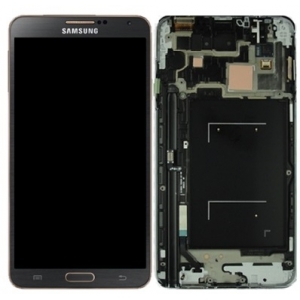 Ekranas Samsung N9005 Note 3 su lietimui jautriu stikliuku ir rėmeliu Black / Gold originalus (service pack)