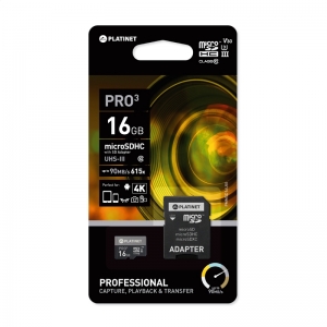 Atminties korta Platinet MicroSD 16GB (class10 UHS-III 90MB / s) + SD Adapteris