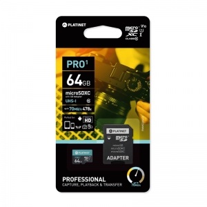 Atminties korta Platinet MicroSD 64GB (class10 UHS-I 70MB / S) + SD Adapteris