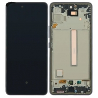 Ekranas Samsung A536 A53 5G 2022 su lietimui jautriu stikliuku ir rėmeliu Awesome Black OLED (real size)