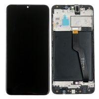 Ekranas Samsung A105 A10 Dual SIM su lietimui jautriu stikliuku ir rėmeliu Black originalus