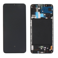 Ekranas Samsung A705 A70 2019 su lietimui jautriu stikliuku ir rėmeliu Black OLED (real size)