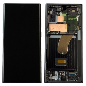 Ekranas Samsung S918 S23 Ultra 5G su lietimui jautriu stikliuku ir rėmeliu Phantom Black originalus (used Grade A)