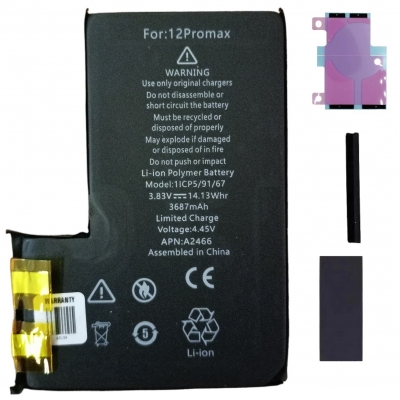 Akumuliatorius skirtas iPhone 12 Pro Max 3687mAh without BMS su lipduku Akumuliatorius skirtas iPhone 12 Pro Max 3687mAh without BMS su lipduku