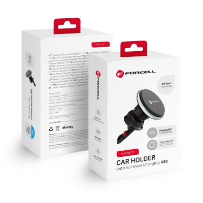 Belaidis automobilinis įkroviklis-laikiklis Forcell (HS2) (MagSafe 15W) tvirtinamas ant ventiliacijos grotelių juodas Belaidis automobilinis įkroviklis-laikiklis Forcell (HS2) (MagSafe 15W) tvirtinamas ant ventiliacijos grotelių juodas