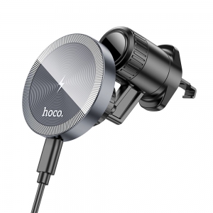 Belaidis automobilinis įkroviklis-laikiklis HOCO (HW6) Magnetic (MagSafe 15W) tvirtinamas ant ventiliacijos grotelių juodas