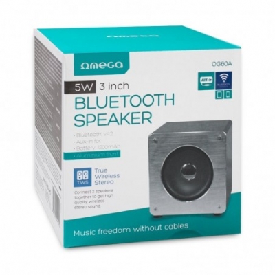 Bluetooth nešiojamas garsiakalbis OMEGA WOODEN OG60A (MicroSD, laisvų rankų įranga, AUX,FM) pilkas