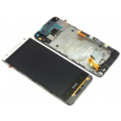 Ekranas HTC One Mini (M4) su lietimui jautriu stikliuku ir rėmeliu sidabrinis originalus (service pack)
