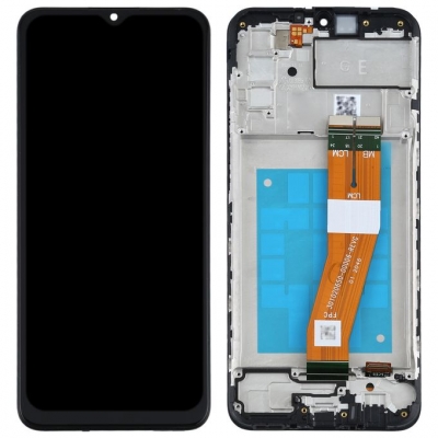 Ekranas Samsung A025G A02s 2020 su lietimui jautriu stikliuku ir rėmeliu Black originalus
