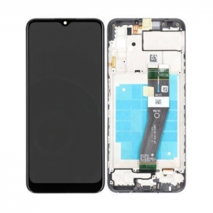 Ekranas Samsung A037G A03s 2021 (big size Europe vers.) su lietimui jautriu stikliuku ir rėmeliu Black originalus (service pack)