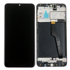 Ekranas Samsung A105 A10 Dual SIM su lietimui jautriu stikliuku ir rėmeliu Black originalus