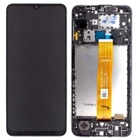 Ekranas Samsung A125 A12 2020 su lietimui jautriu stikliuku ir rėmeliu Black originalus