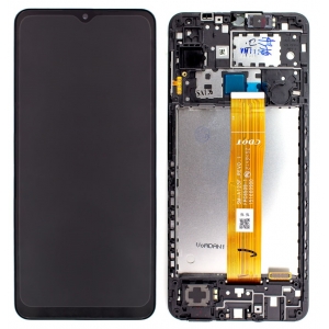 Ekranas Samsung A125 A12 2020 su lietimui jautriu stikliuku ir rėmeliu Black originalus