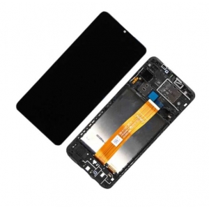 Ekranas Samsung A125 A12 2020 su lietimui jautriu stikliuku ir rėmeliu Black originalus (service pack)