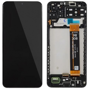 Ekranas Samsung A135 A13 4G 2022 su lietimui jautriu stikliuku ir rėmeliu Black originalus