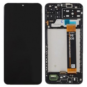 Ekranas Samsung A137 A13 2022 su lietimui jautriu stikliuku ir rėmeliu Black originalus