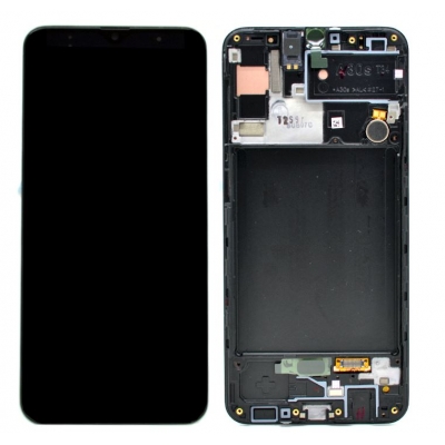 Ekranas Samsung A307F A30s su lietimui jautriu stikliuku ir rėmeliu Black originalus (service pack)