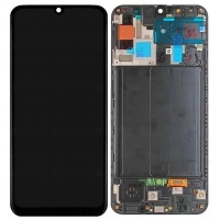 Ekranas Samsung A505 A50 2019 su lietimui jautriu stikliuku ir rėmeliu Black OLED (real size)