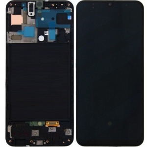 Ekranas Samsung A505 A50 2019 su lietimui jautriu stikliuku ir rėmeliu Black originalus (assembled service pack)