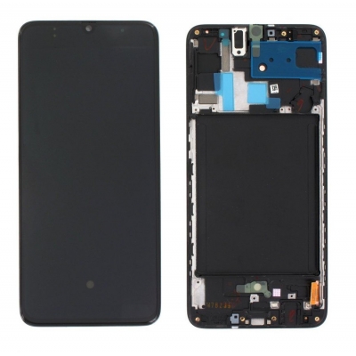 Ekranas Samsung A705 A70 2019 su lietimui jautriu stikliuku ir rėmeliu Black OLED (real size) Ekranas Samsung A705 A70 2019 su lietimui jautriu stikliuku ir rėmeliu Black OLED (real size)