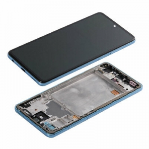 Ekranas Samsung A725 / A726 A72 4G / 5G su lietimui jautriu stikliuku ir rėmeliu Blue originalus (service pack)