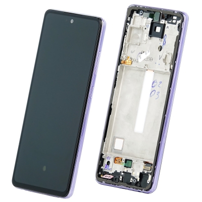 Ekranas Samsung A725 / A726 A72 4G / 5G su lietimui jautriu stikliuku ir rėmeliu ir baterija Violet originalus (service pack) Ekranas Samsung A725 / A726 A72 4G / 5G su lietimui jautriu stikliuku ir rėmeliu ir baterija Violet originalus (service pack)