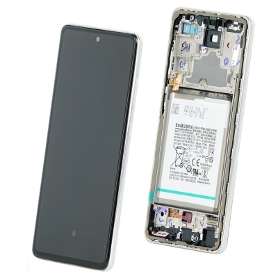 Ekranas Samsung A725 / A726 A72 4G / 5G su lietimui jautriu stikliuku ir rėmeliu ir baterija White originalus (service pack) Ekranas Samsung A725 / A726 A72 4G / 5G su lietimui jautriu stikliuku ir rėmeliu ir baterija White originalus (service pack)