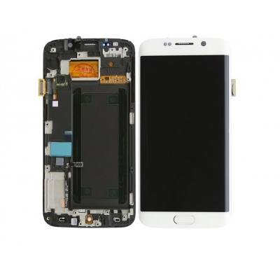 Ekranas Samsung G925F S6 Edge su lietimui jautriu stikliuku ir rėmeliu White originalus (service pack)