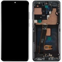 Ekranas Samsung G988 S20 Ultra su lietimui jautriu stikliuku ir rėmeliu Cosmic Black OLED (real size)