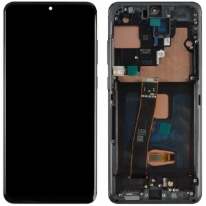 Ekranas Samsung G988 S20 Ultra su lietimui jautriu stikliuku ir rėmeliu Cosmic Black OLED (real size)